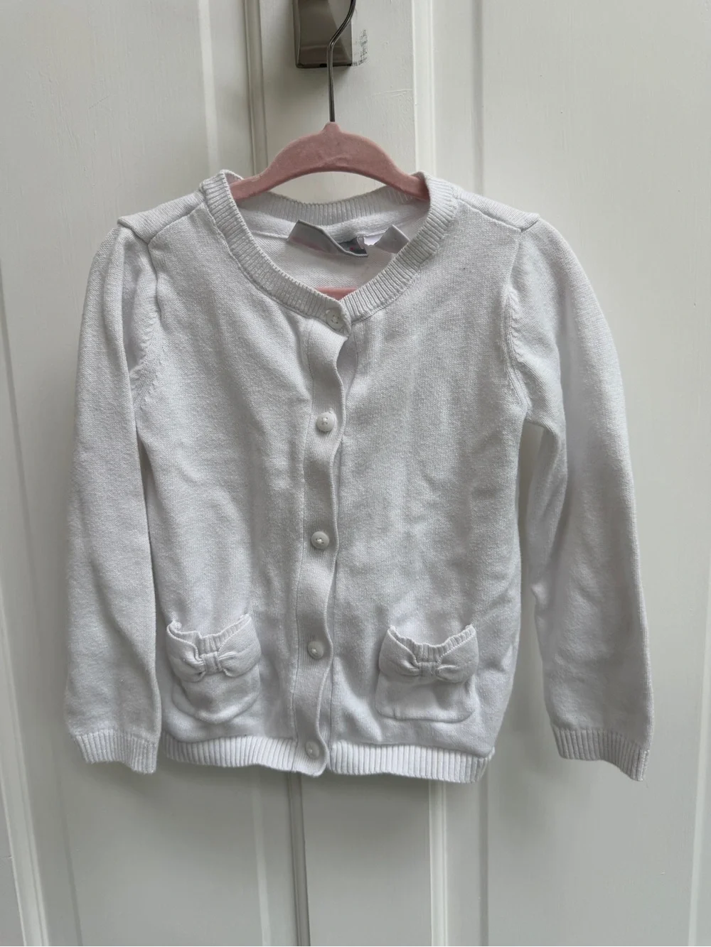The Children's Place Girls 3T White Button Front Cardigan Pocket Bows Sweater